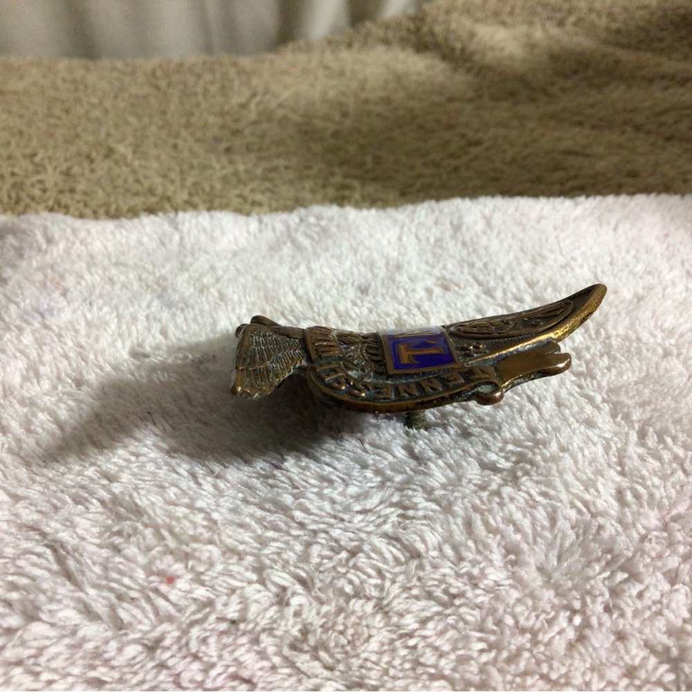 T.M.I. Military Institute Brass Eagle Shield Pin - Blue & Brass - Picture 7 of 15